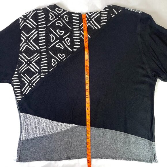 Dairi Morocco Artsy Top OS Knit Patchwork Black White 3/4 Sleeves Natural Fibers - Picture 6 of 10